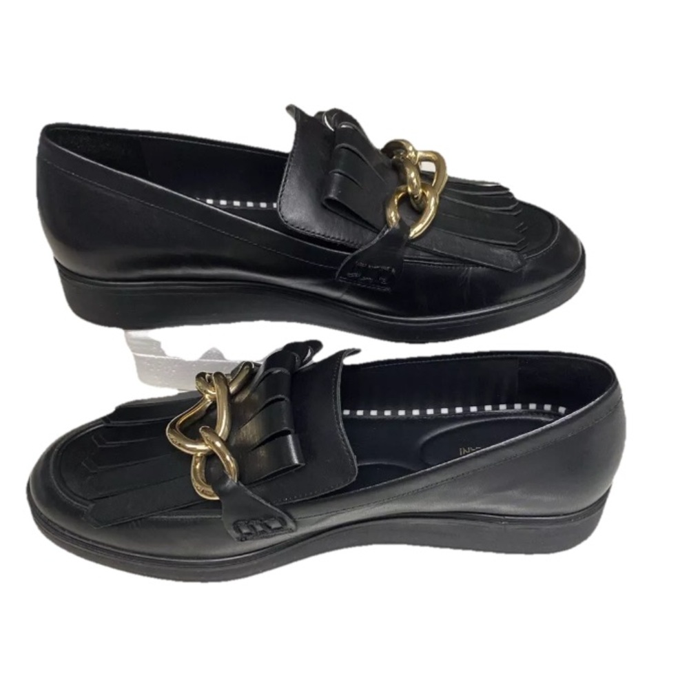 Antonio Melani Women’s Slip-On black loafer chain fringe leather Chunky Sole 9M